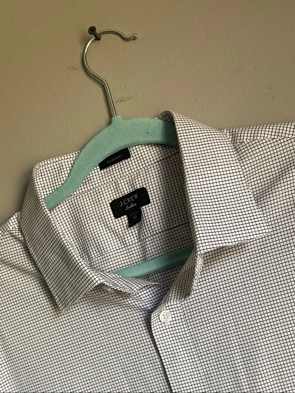 J. Crew Men's Small Check Dress Shirt - White & Light Blue